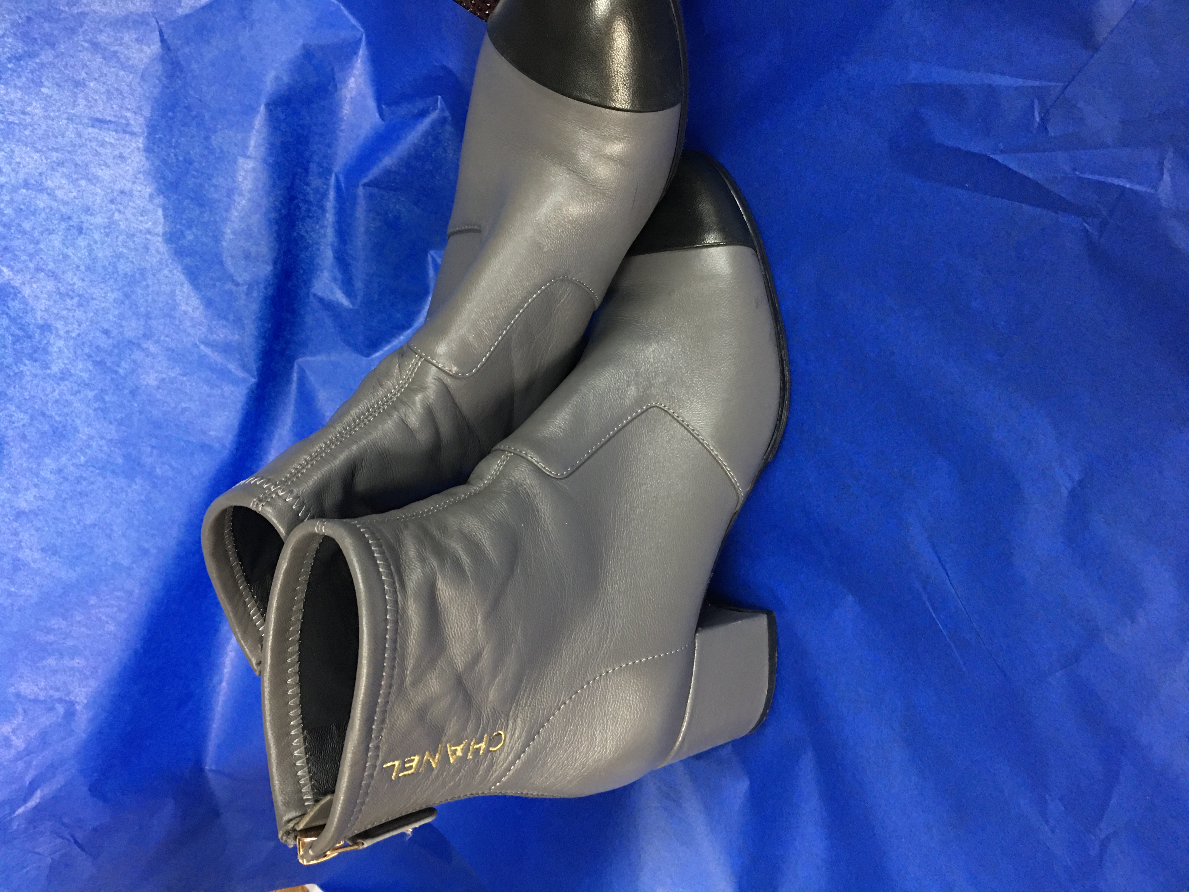 Grey black Chanel ankle boots