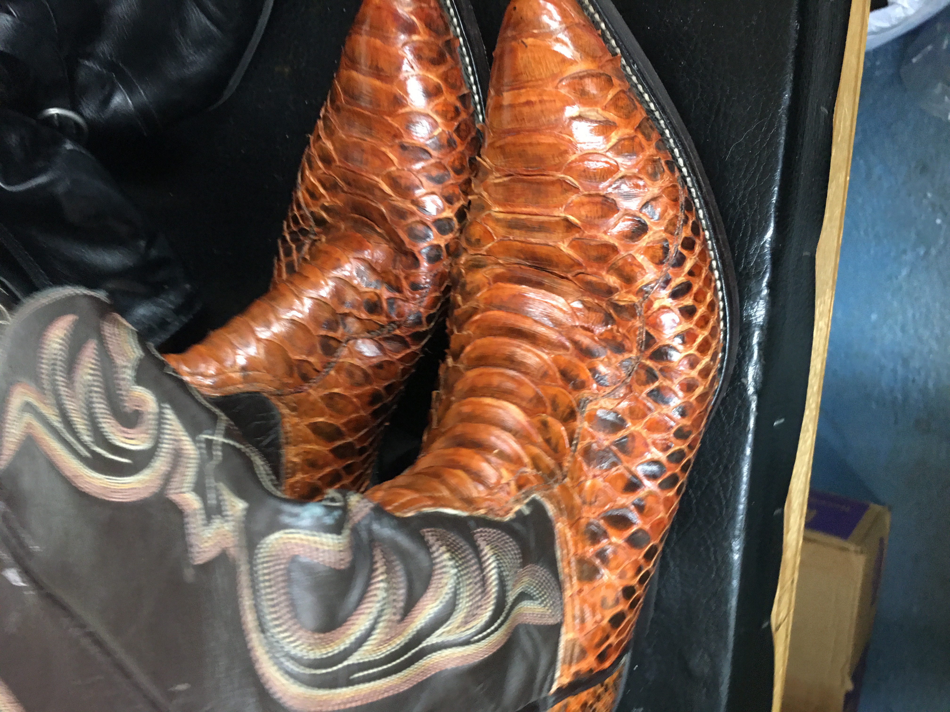 Brown python skin cowboy boots
