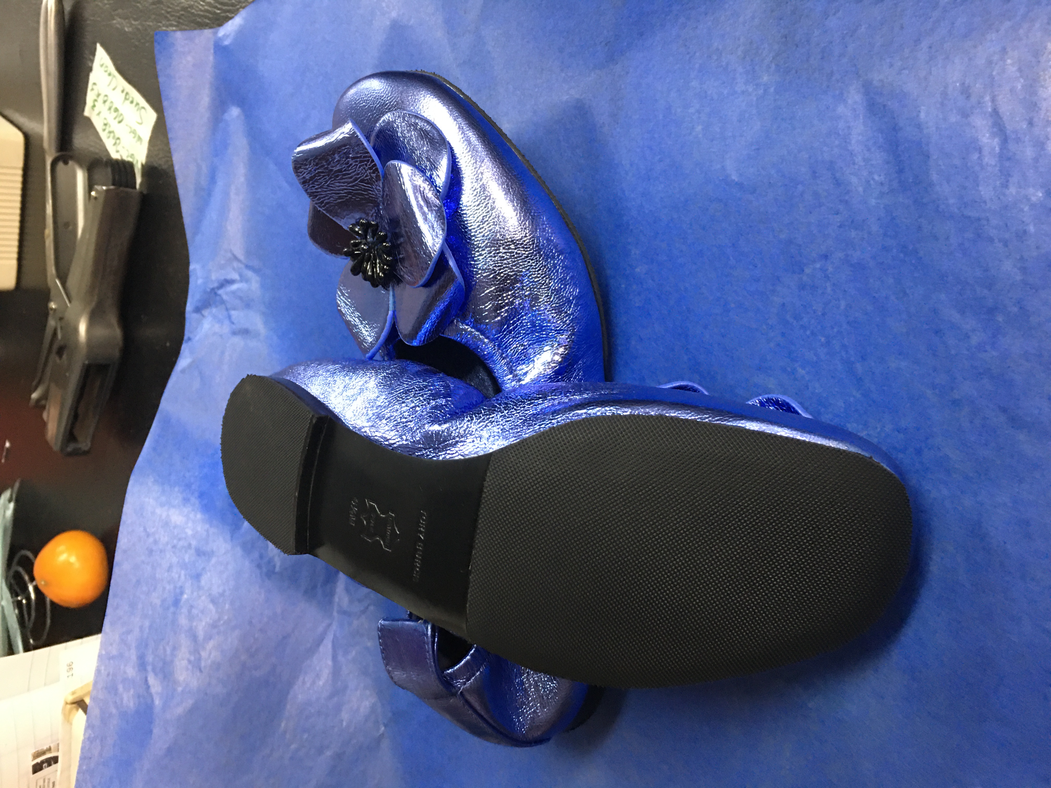 Royal blue metallic flats sole replacement