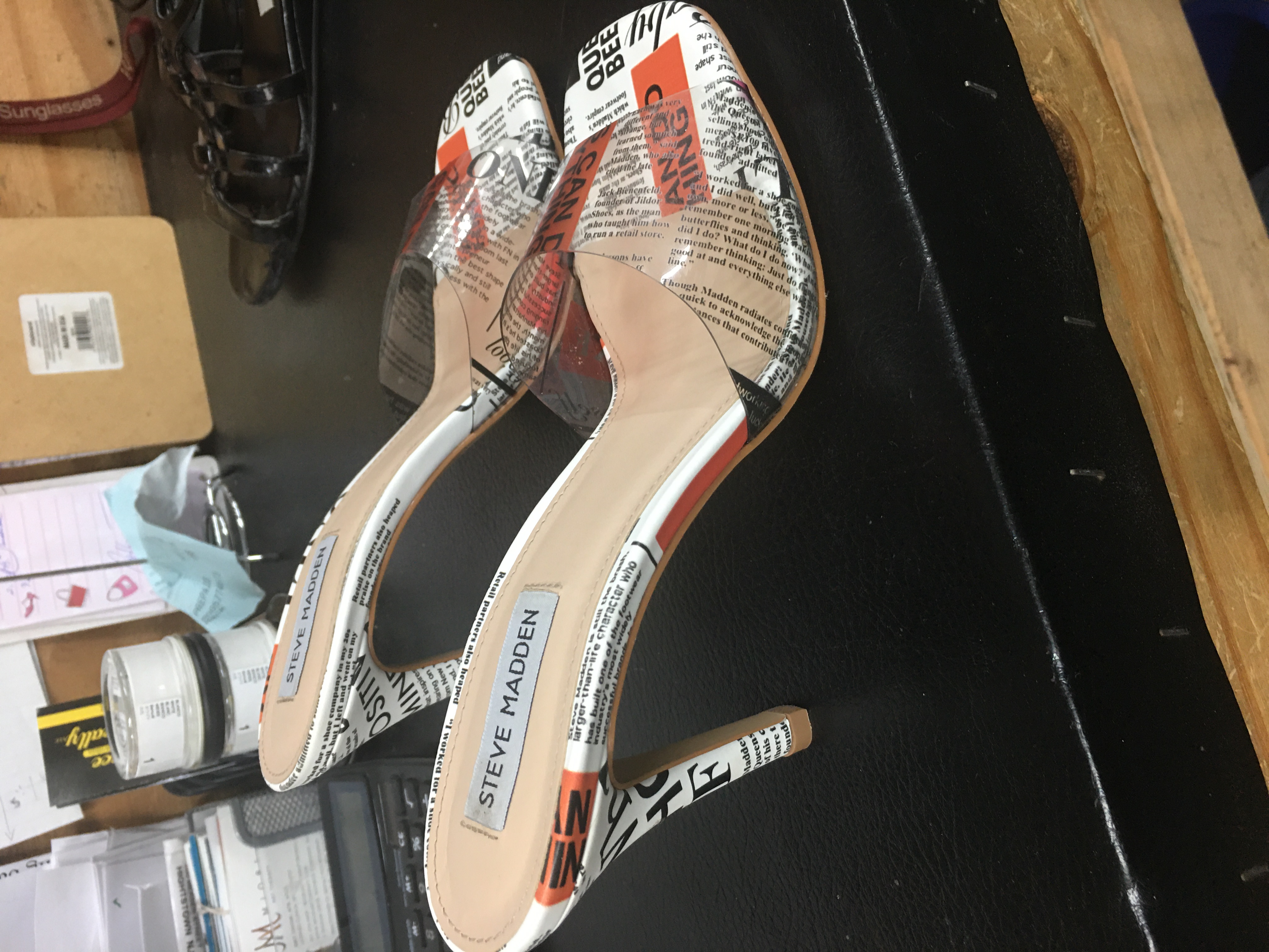 Steve Madden newspaper print stiletto heels