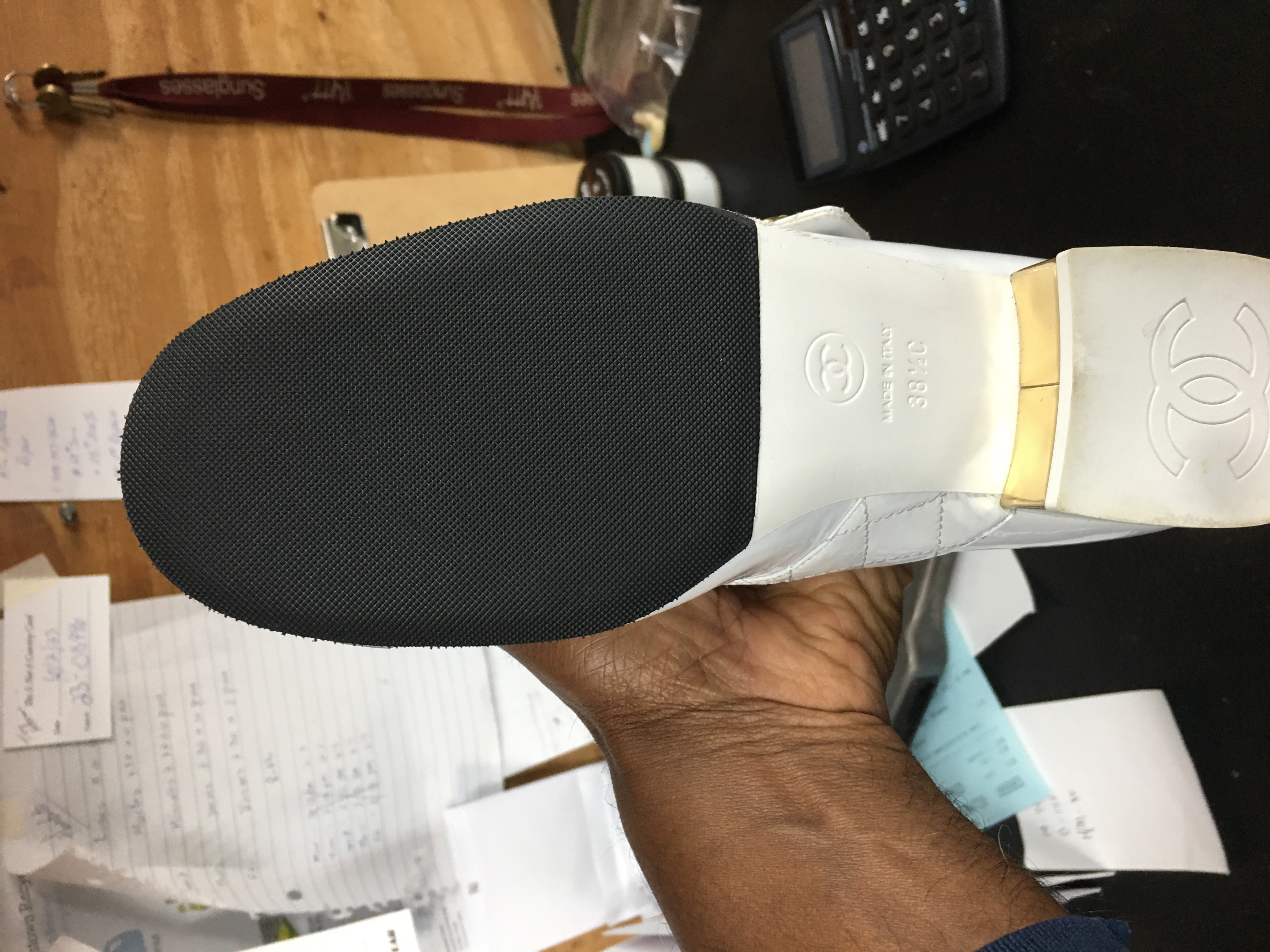 White Chanel flat sole replacement