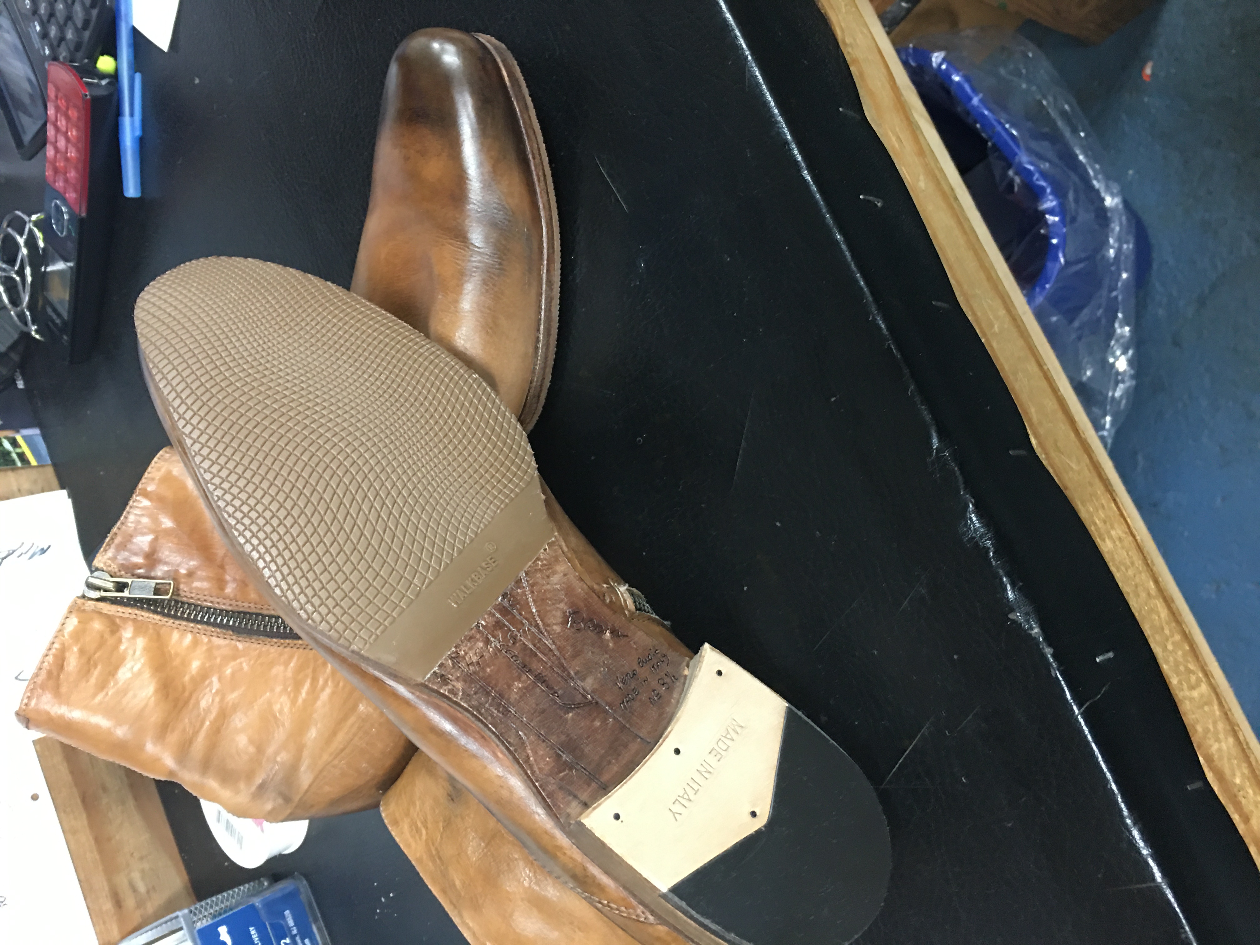 Brown Italian leather zip ankle boot re-sole